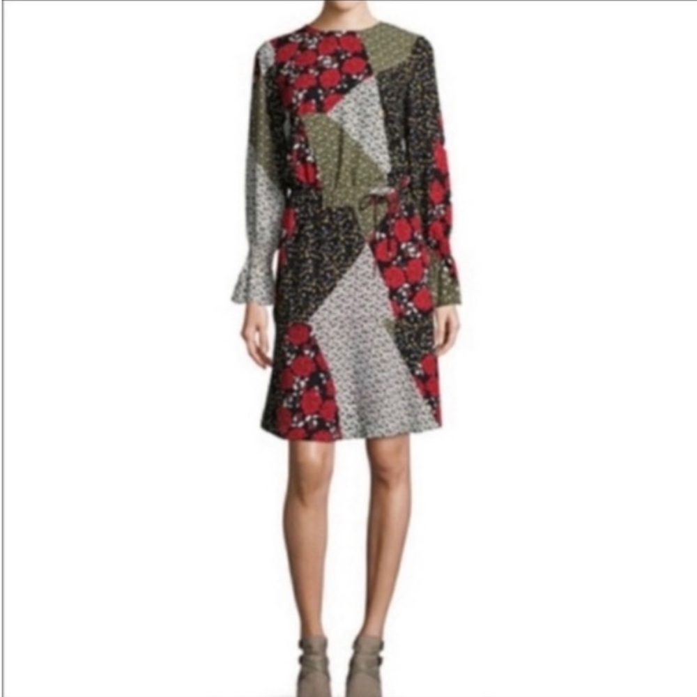 Libby Edelman Floral Patchwork Mini Dress - Red, Green, Black, White